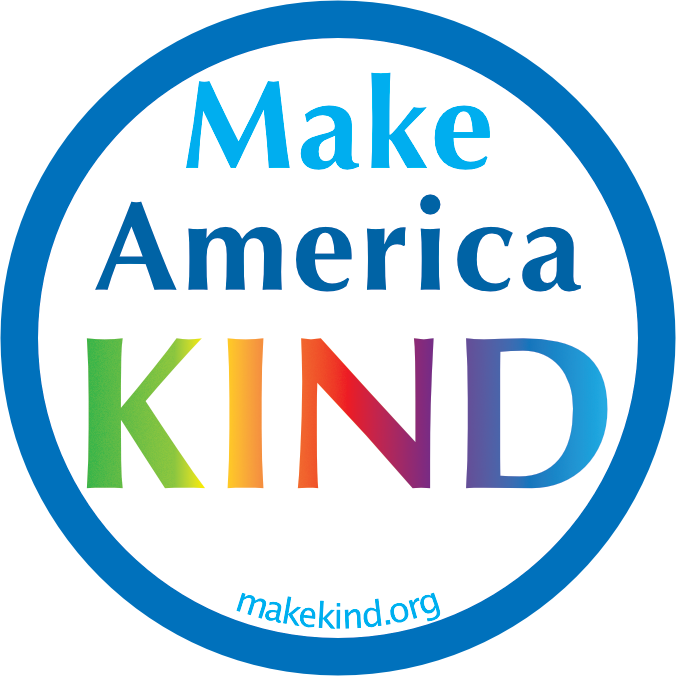 Make America Kind button, rainbow KIND design